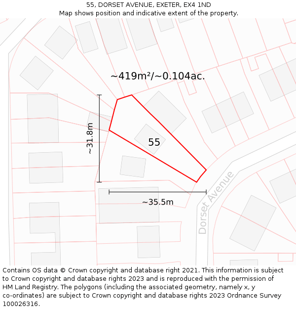 55, DORSET AVENUE, EXETER, EX4 1ND: Plot and title map