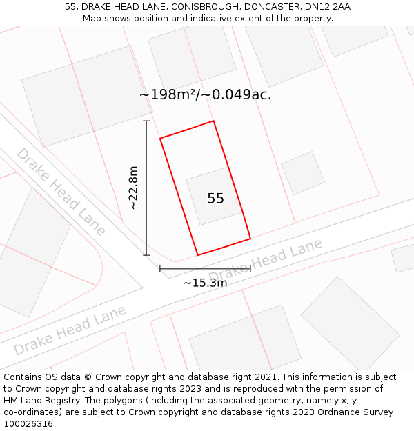 55, DRAKE HEAD LANE, CONISBROUGH, DONCASTER, DN12 2AA: Plot and title map
