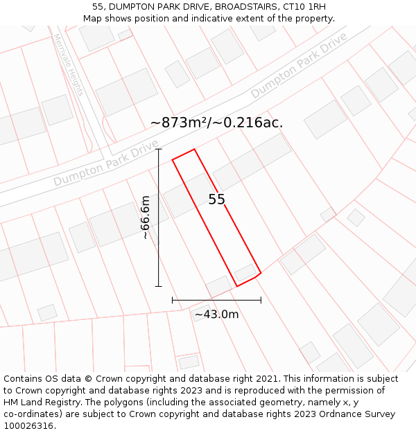 55, DUMPTON PARK DRIVE, BROADSTAIRS, CT10 1RH: Plot and title map