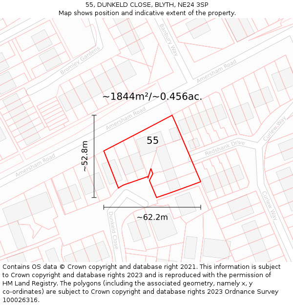 55, DUNKELD CLOSE, BLYTH, NE24 3SP: Plot and title map