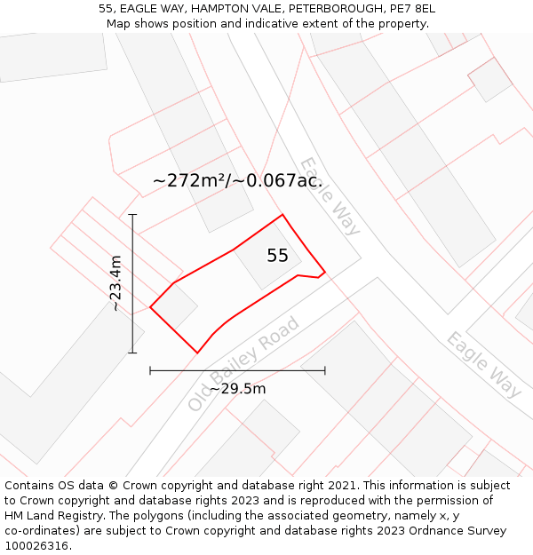 55, EAGLE WAY, HAMPTON VALE, PETERBOROUGH, PE7 8EL: Plot and title map