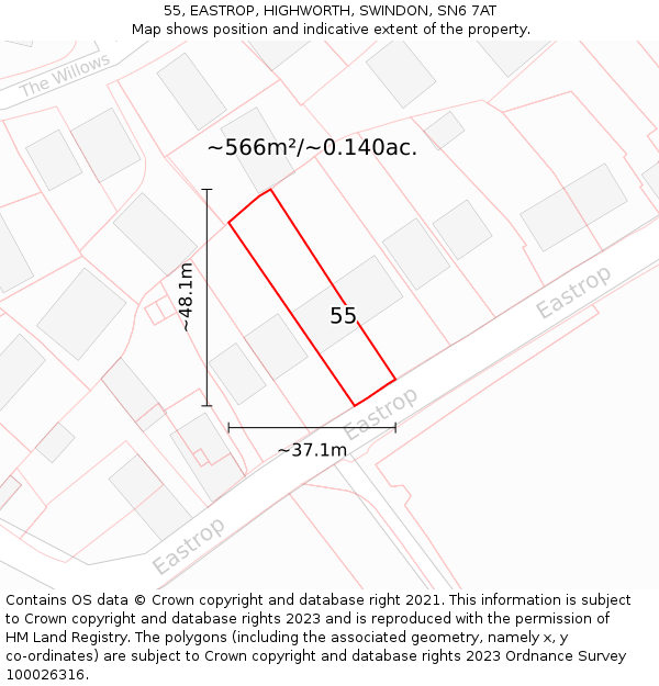 55, EASTROP, HIGHWORTH, SWINDON, SN6 7AT: Plot and title map