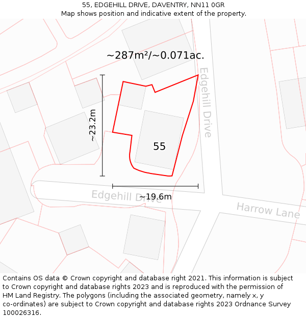 55, EDGEHILL DRIVE, DAVENTRY, NN11 0GR: Plot and title map