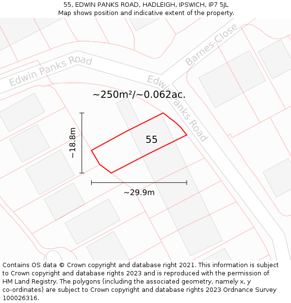 55, EDWIN PANKS ROAD, HADLEIGH, IPSWICH, IP7 5JL: Plot and title map