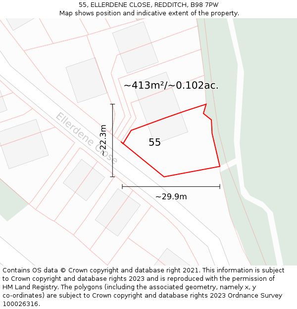 55, ELLERDENE CLOSE, REDDITCH, B98 7PW: Plot and title map