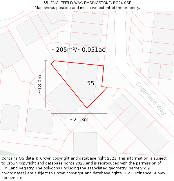 55, ENGLEFIELD WAY, BASINGSTOKE, RG24 9SF: Plot and title map