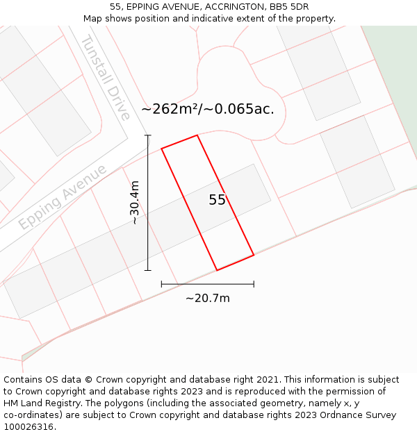 55, EPPING AVENUE, ACCRINGTON, BB5 5DR: Plot and title map