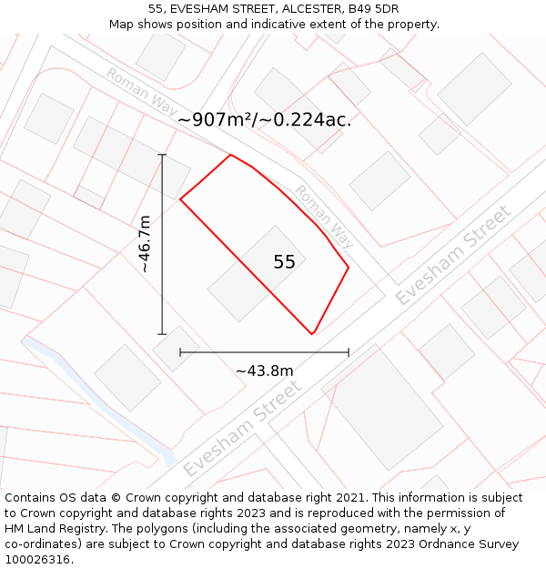 55, EVESHAM STREET, ALCESTER, B49 5DR: Plot and title map