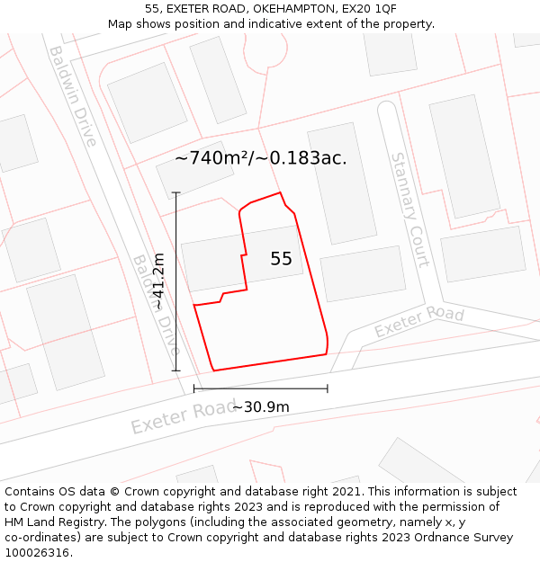 55, EXETER ROAD, OKEHAMPTON, EX20 1QF: Plot and title map
