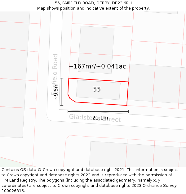 55, FAIRFIELD ROAD, DERBY, DE23 6PH: Plot and title map