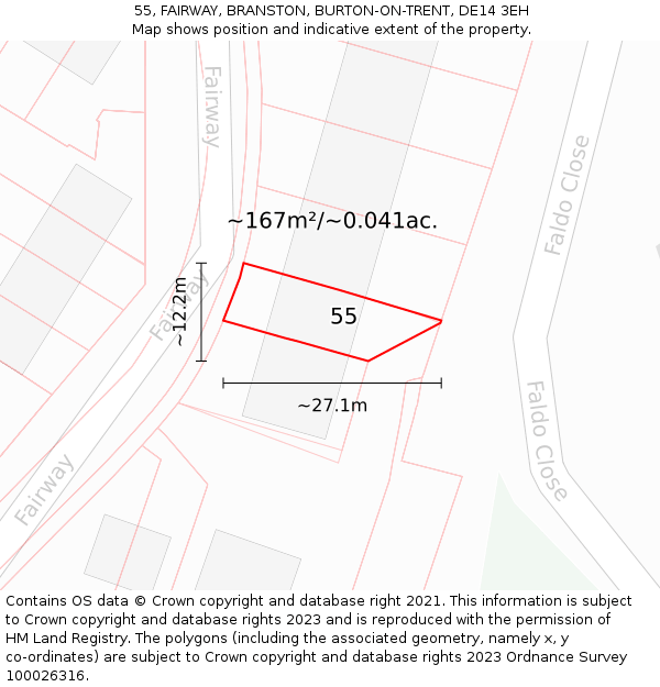 55, FAIRWAY, BRANSTON, BURTON-ON-TRENT, DE14 3EH: Plot and title map