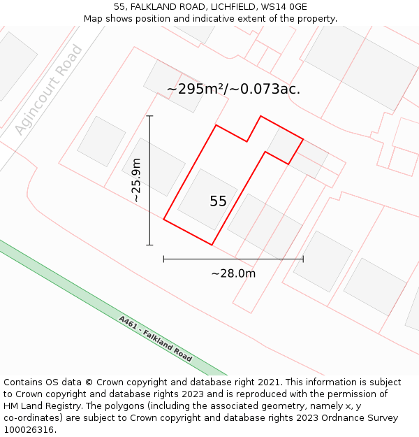 55, FALKLAND ROAD, LICHFIELD, WS14 0GE: Plot and title map