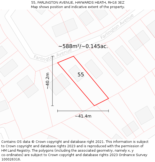 55, FARLINGTON AVENUE, HAYWARDS HEATH, RH16 3EZ: Plot and title map