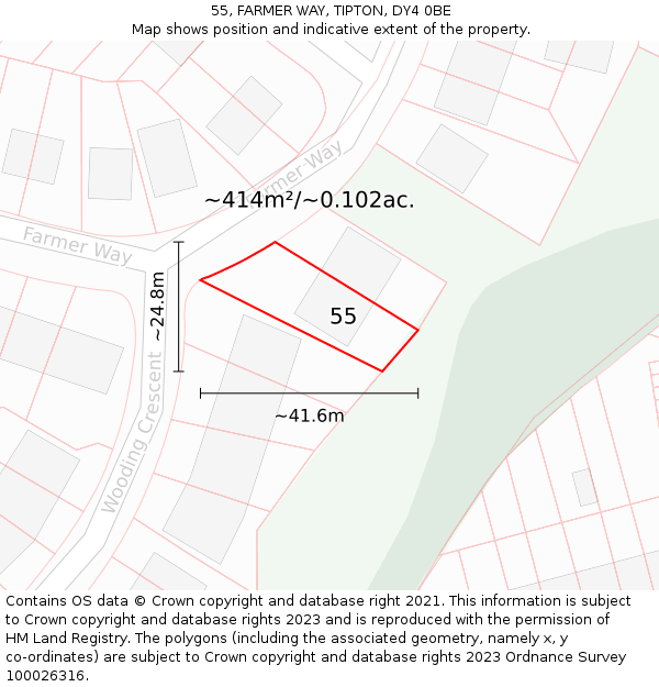 55, FARMER WAY, TIPTON, DY4 0BE: Plot and title map