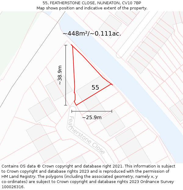 55, FEATHERSTONE CLOSE, NUNEATON, CV10 7BP: Plot and title map