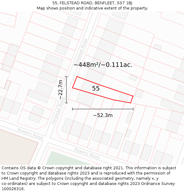 55, FELSTEAD ROAD, BENFLEET, SS7 1BJ: Plot and title map