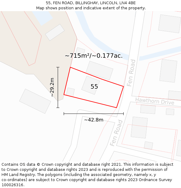 55, FEN ROAD, BILLINGHAY, LINCOLN, LN4 4BE: Plot and title map