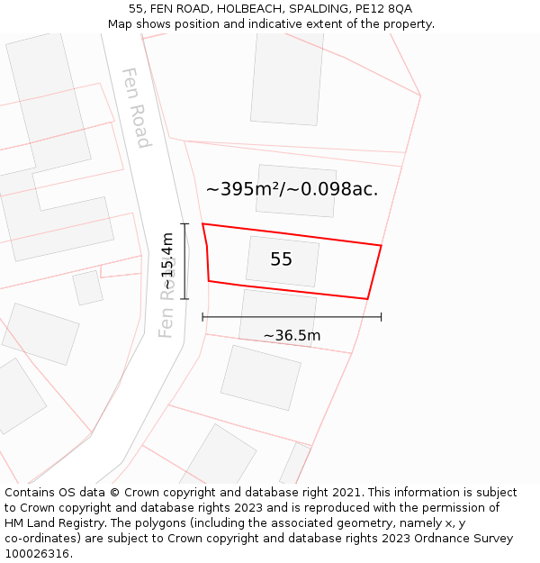 55, FEN ROAD, HOLBEACH, SPALDING, PE12 8QA: Plot and title map