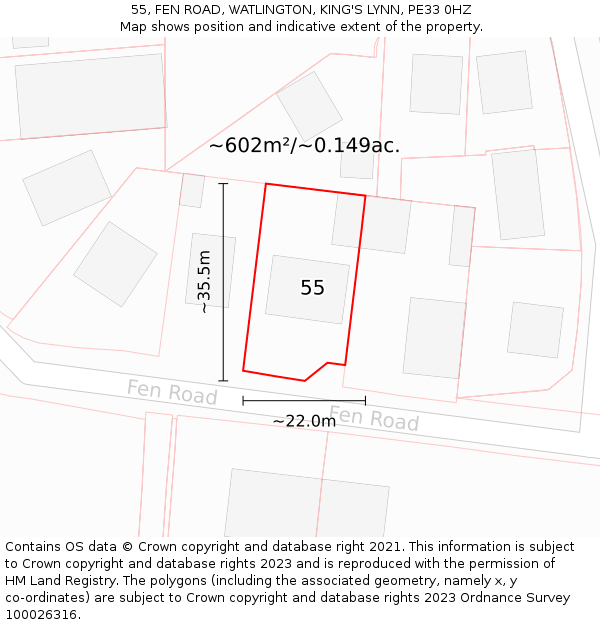 55, FEN ROAD, WATLINGTON, KING'S LYNN, PE33 0HZ: Plot and title map