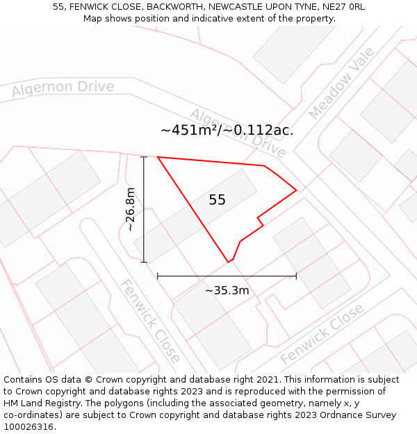 55, FENWICK CLOSE, BACKWORTH, NEWCASTLE UPON TYNE, NE27 0RL: Plot and title map