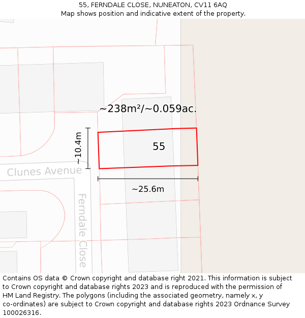 55, FERNDALE CLOSE, NUNEATON, CV11 6AQ: Plot and title map