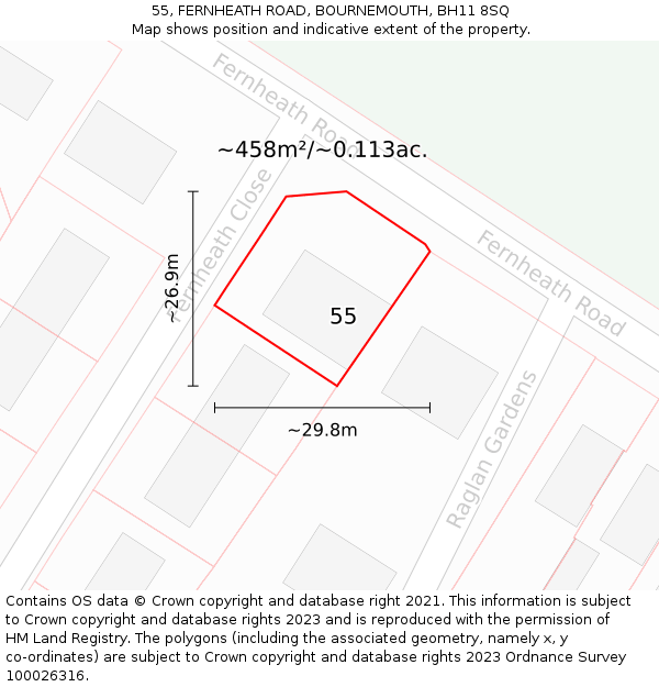 55, FERNHEATH ROAD, BOURNEMOUTH, BH11 8SQ: Plot and title map