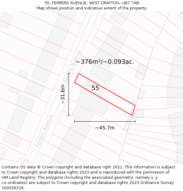 55, FERRERS AVENUE, WEST DRAYTON, UB7 7AB: Plot and title map