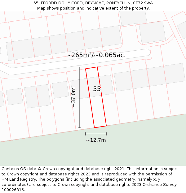 55, FFORDD DOL Y COED, BRYNCAE, PONTYCLUN, CF72 9WA: Plot and title map