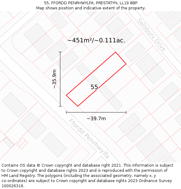 55, FFORDD PENRHWYLFA, PRESTATYN, LL19 8BP: Plot and title map