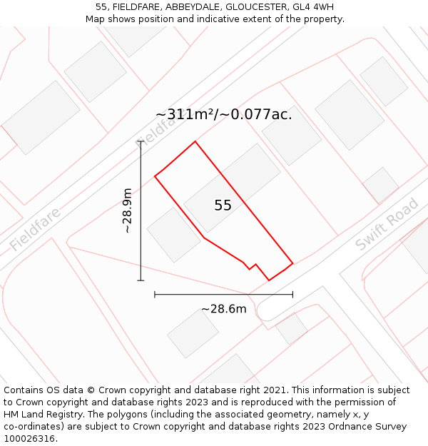 55, FIELDFARE, ABBEYDALE, GLOUCESTER, GL4 4WH: Plot and title map