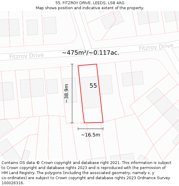 55, FITZROY DRIVE, LEEDS, LS8 4AG: Plot and title map