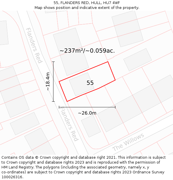 55, FLANDERS RED, HULL, HU7 4WF: Plot and title map