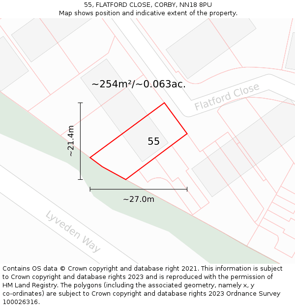 55, FLATFORD CLOSE, CORBY, NN18 8PU: Plot and title map
