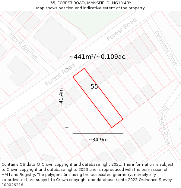 55, FOREST ROAD, MANSFIELD, NG18 4BY: Plot and title map