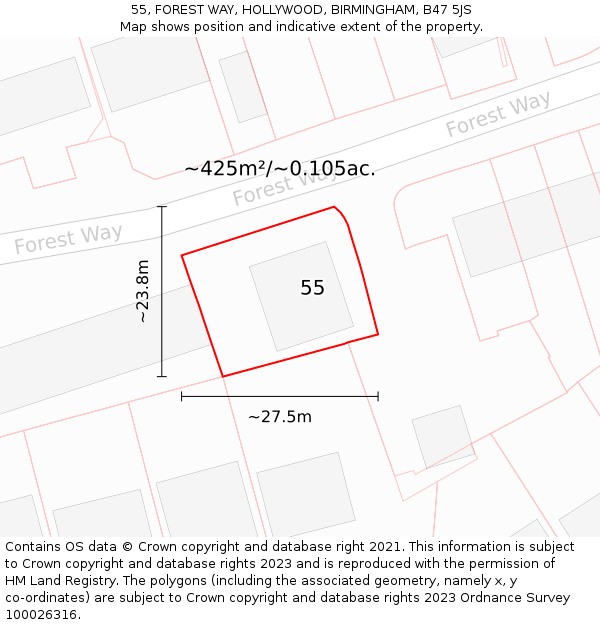55, FOREST WAY, HOLLYWOOD, BIRMINGHAM, B47 5JS: Plot and title map