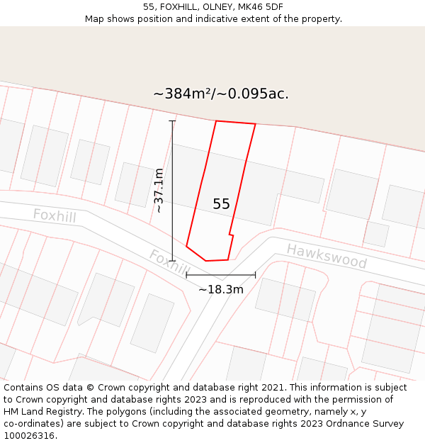 55, FOXHILL, OLNEY, MK46 5DF: Plot and title map