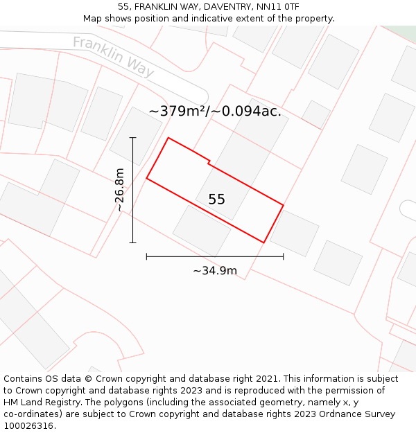 55, FRANKLIN WAY, DAVENTRY, NN11 0TF: Plot and title map