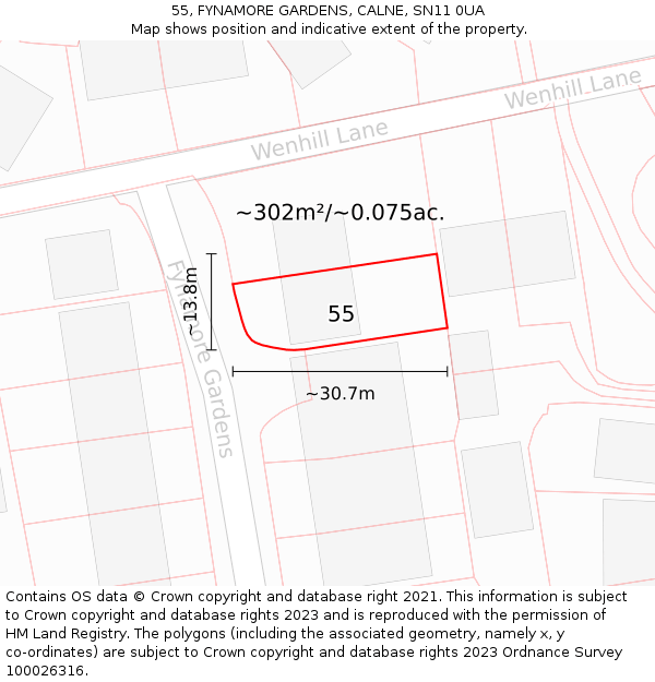 55, FYNAMORE GARDENS, CALNE, SN11 0UA: Plot and title map