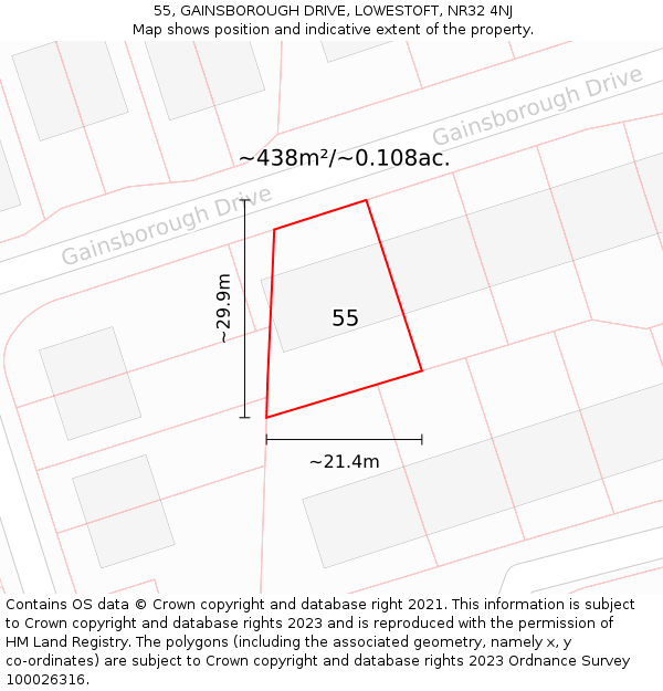55, GAINSBOROUGH DRIVE, LOWESTOFT, NR32 4NJ: Plot and title map