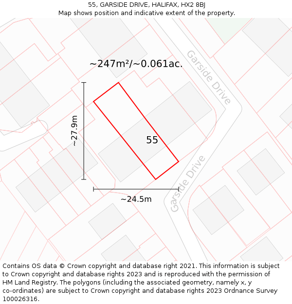 55, GARSIDE DRIVE, HALIFAX, HX2 8BJ: Plot and title map