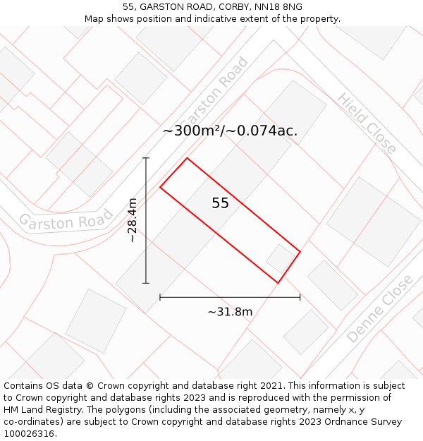 55, GARSTON ROAD, CORBY, NN18 8NG: Plot and title map