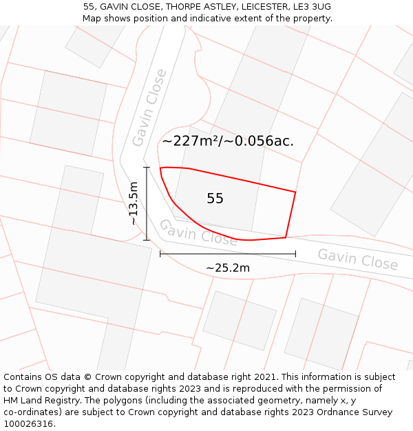 55, GAVIN CLOSE, THORPE ASTLEY, LEICESTER, LE3 3UG: Plot and title map