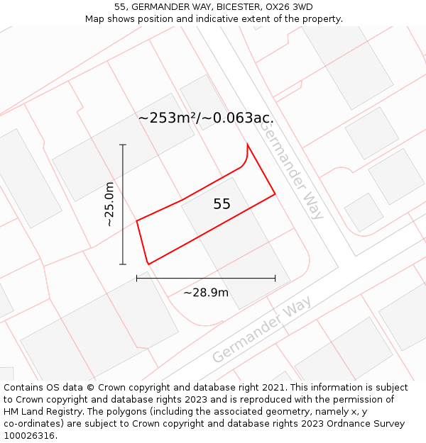 55, GERMANDER WAY, BICESTER, OX26 3WD: Plot and title map