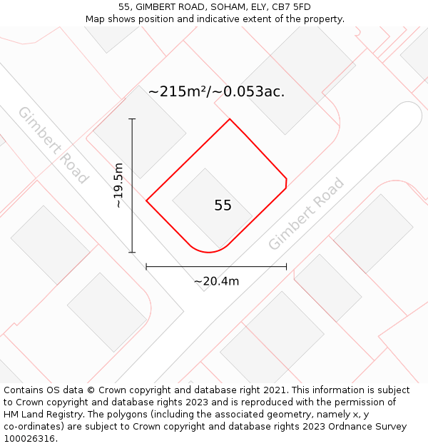 55, GIMBERT ROAD, SOHAM, ELY, CB7 5FD: Plot and title map