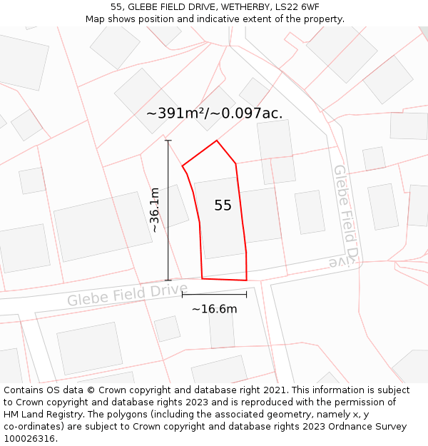 55, GLEBE FIELD DRIVE, WETHERBY, LS22 6WF: Plot and title map