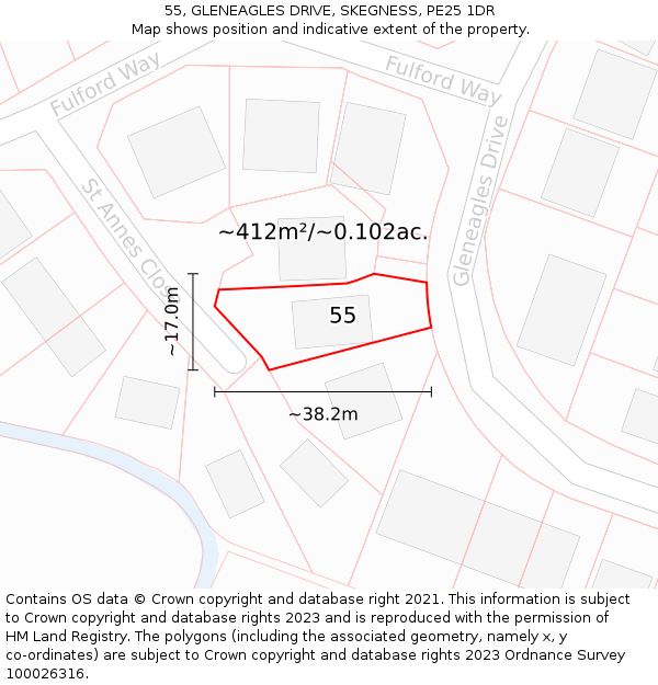 55, GLENEAGLES DRIVE, SKEGNESS, PE25 1DR: Plot and title map