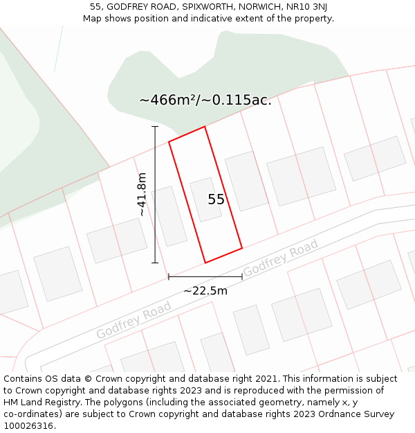 55, GODFREY ROAD, SPIXWORTH, NORWICH, NR10 3NJ: Plot and title map