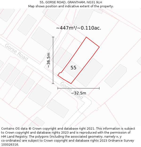 55, GORSE ROAD, GRANTHAM, NG31 9LH: Plot and title map
