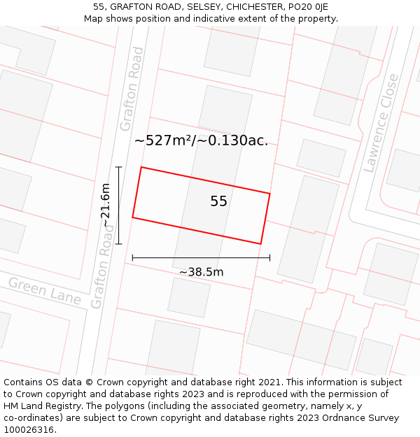 55, GRAFTON ROAD, SELSEY, CHICHESTER, PO20 0JE: Plot and title map