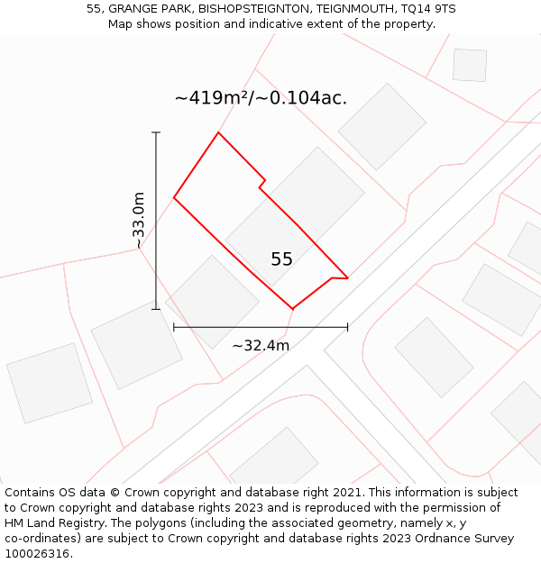 55, GRANGE PARK, BISHOPSTEIGNTON, TEIGNMOUTH, TQ14 9TS: Plot and title map